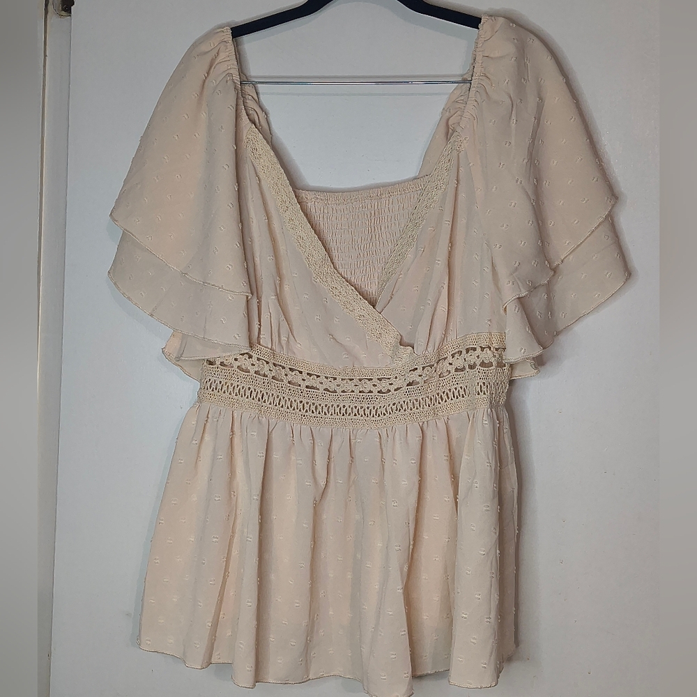 SHEIN Cream Ruffle Blouse